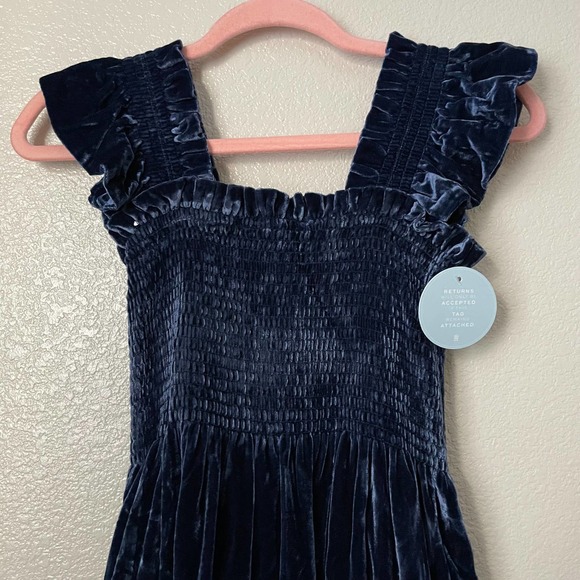 Hill House Dress Women Size XS Navy Blue Ellie Nap Velvet Midi Ruffle Pocket NWT - Picture 11 of 16